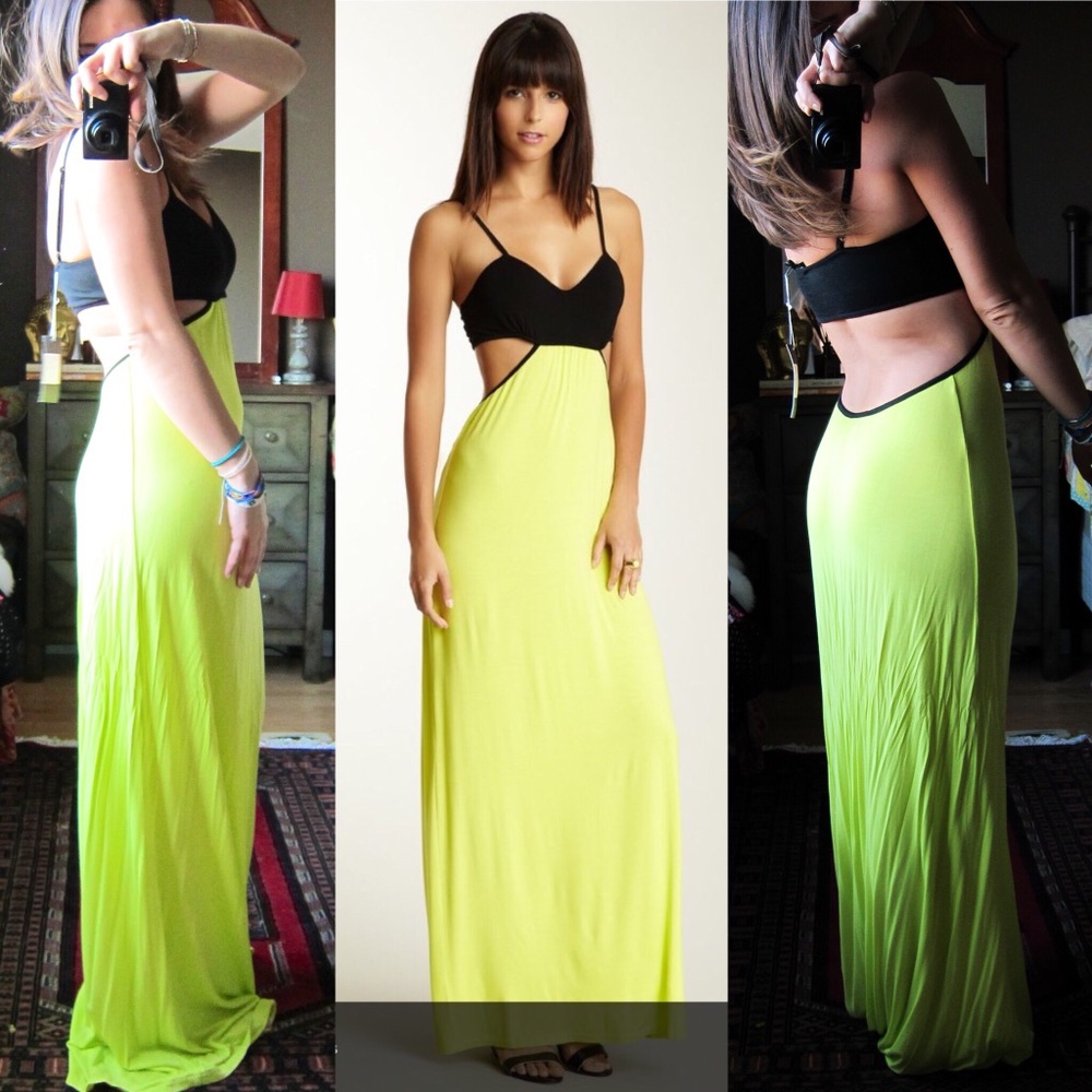 Open Back Maxi Neon Cutout Black Bustier Dress